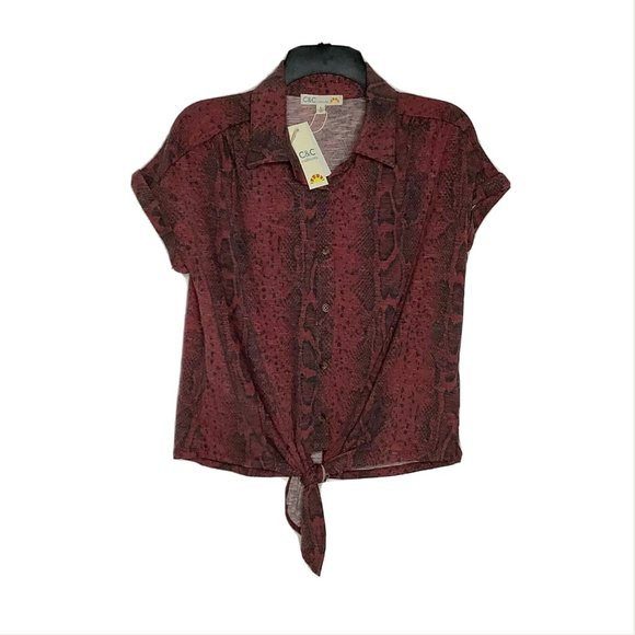 NWT C&C California Top Blouse Shirt S Snake Animal Print Knit Button Front NEW - Picture 2 of 11